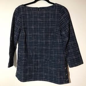 Worth New York blue plaid top tunic SM side slits with buttons long sleeve
